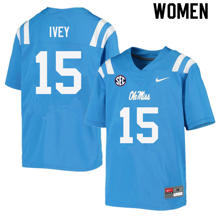 Jared Ivey Ole Miss Rebels NCAA Women's Powder Blue #15 Stitched Limited College Football Jersey YMK6258KW